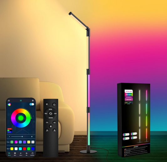 RGB +IC Corner Floor Lamp, 360° Rotating LED Corner Lamp Bluetooth Smart,Music Synchronization Remote/APP Control ,Plug & Play Standing Lamp for Living Room, 16 Million DIY Colors.