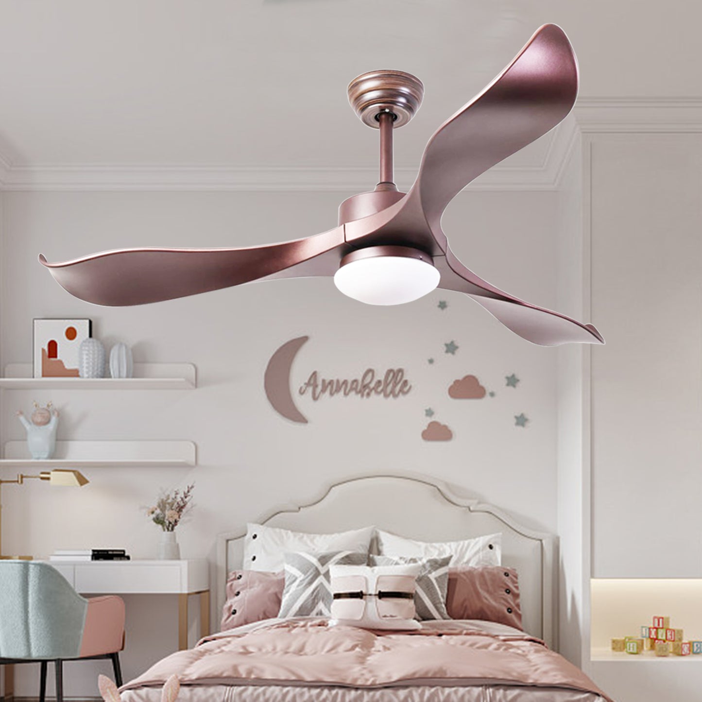 52 inch Ceiling Fans with Lights, 3 ABS Fan Blades, Classical Style Fan with Remote Control, Noiseless Reversible DC Motor for Patio/Bedroom