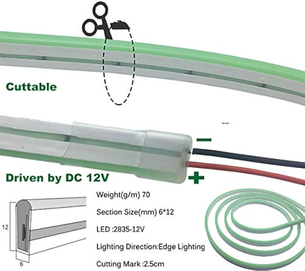 Green LED Neon  Light DC12V Waterproof 16.4FT/5Meters