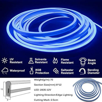 Blue LED Neon Flex Light 12V DC  50 FT/15 Meters