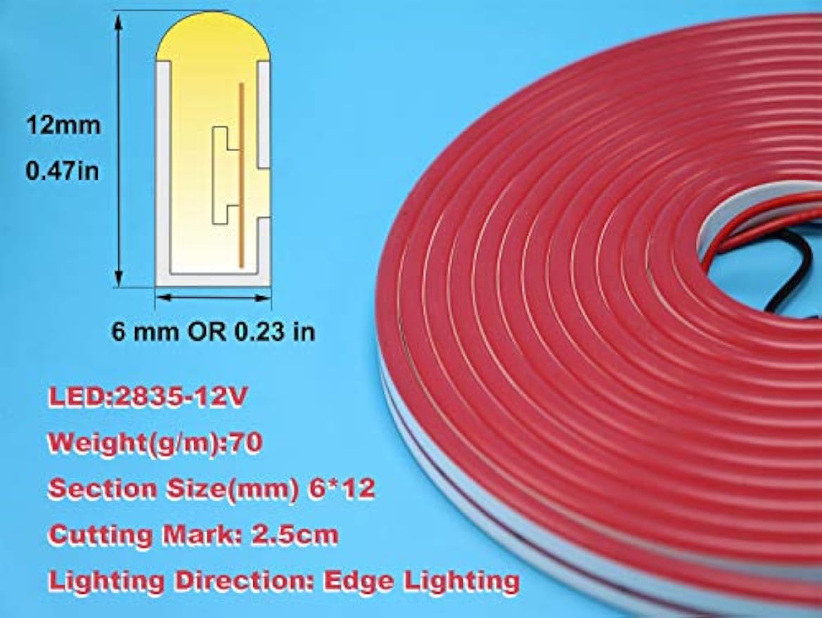 YXHL Red LED Neon Rope Light DC12V 50 FT/15 Meters